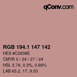 カラーコード: RGB 194.1 147 142 | qconv.com
