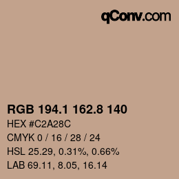 カラーコード: RGB 194.1 162.8 140 | qconv.com
