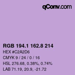 カラーコード: RGB 194.1 162.8 214 | qconv.com
