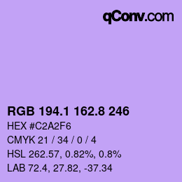カラーコード: RGB 194.1 162.8 246 | qconv.com
