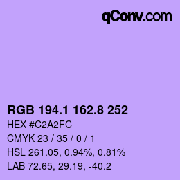 カラーコード: RGB 194.1 162.8 252 | qconv.com