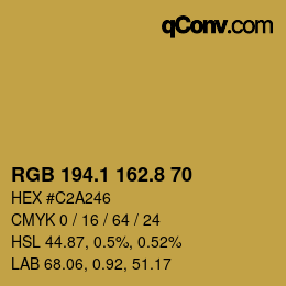 Color code: RGB 194.1 162.8 70 | qconv.com