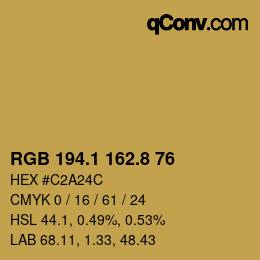 カラーコード: RGB 194.1 162.8 76 | qconv.com