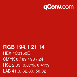 カラーコード: RGB 194.1 21 14 | qconv.com