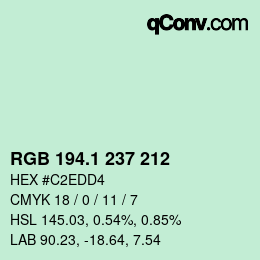 カラーコード: RGB 194.1 237 212 | qconv.com