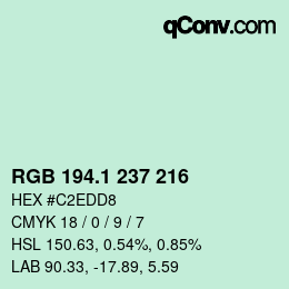 Color code: RGB 194.1 237 216 | qconv.com