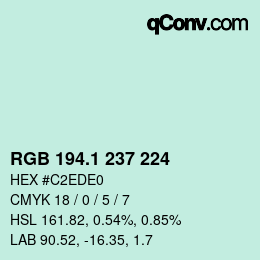 Color code: RGB 194.1 237 224 | qconv.com