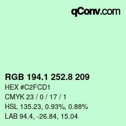 Color code: RGB 194.1 252.8 209 | qconv.com