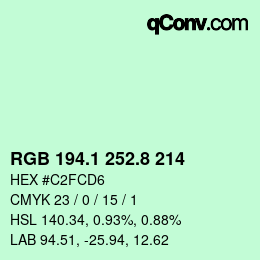 Color code: RGB 194.1 252.8 214 | qconv.com