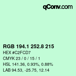 Color code: RGB 194.1 252.8 215 | qconv.com
