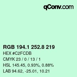 Color code: RGB 194.1 252.8 219 | qconv.com