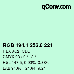カラーコード: RGB 194.1 252.8 221 | qconv.com