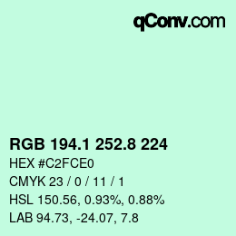 Color code: RGB 194.1 252.8 224 | qconv.com