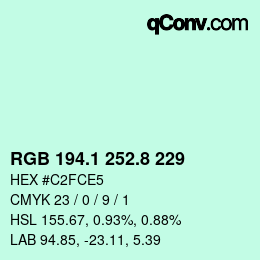 Color code: RGB 194.1 252.8 229 | qconv.com