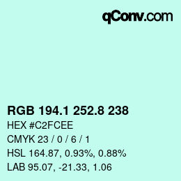 Color code: RGB 194.1 252.8 238 | qconv.com