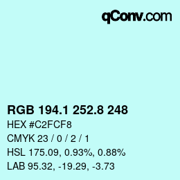 Color code: RGB 194.1 252.8 248 | qconv.com