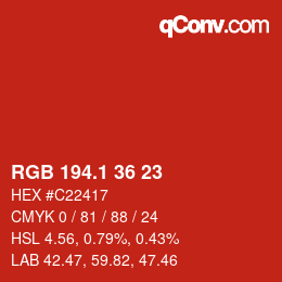 カラーコード: RGB 194.1 36 23 | qconv.com
