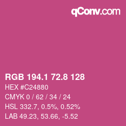 カラーコード: RGB 194.1 72.8 128 | qconv.com