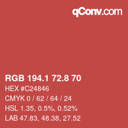 カラーコード: RGB 194.1 72.8 70 | qconv.com