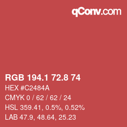 カラーコード: RGB 194.1 72.8 74 | qconv.com