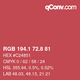 カラーコード: RGB 194.1 72.8 81 | qconv.com