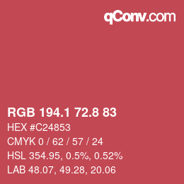 カラーコード: RGB 194.1 72.8 83 | qconv.com