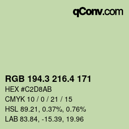 カラーコード: RGB 194.3 216.4 171 | qconv.com