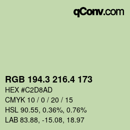 カラーコード: RGB 194.3 216.4 173 | qconv.com
