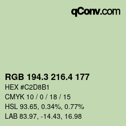 カラーコード: RGB 194.3 216.4 177 | qconv.com