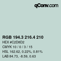 カラーコード: RGB 194.3 216.4 210 | qconv.com