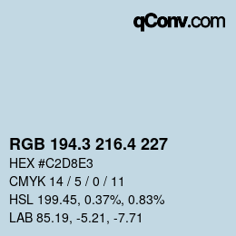 カラーコード: RGB 194.3 216.4 227 | qconv.com