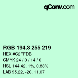 カラーコード: RGB 194.3 255 219 | qconv.com