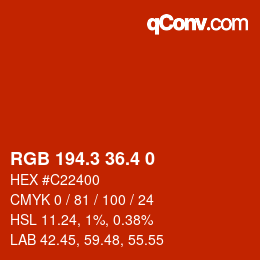 カラーコード: RGB 194.3 36.4 0 | qconv.com