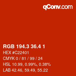 カラーコード: RGB 194.3 36.4 1 | qconv.com