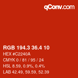 カラーコード: RGB 194.3 36.4 10 | qconv.com