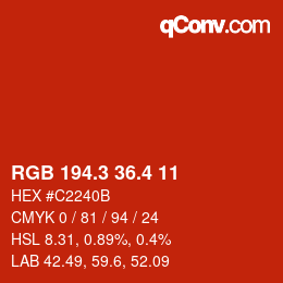カラーコード: RGB 194.3 36.4 11 | qconv.com