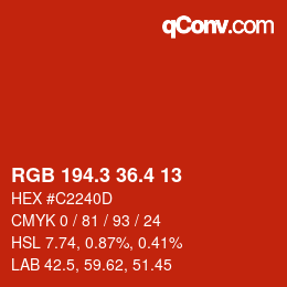 カラーコード: RGB 194.3 36.4 13 | qconv.com