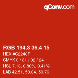 カラーコード: RGB 194.3 36.4 15 | qconv.com