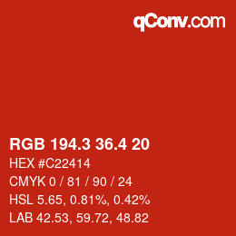カラーコード: RGB 194.3 36.4 20 | qconv.com