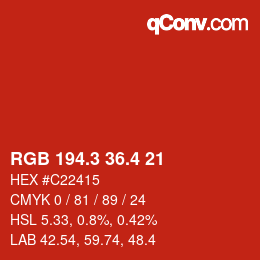 カラーコード: RGB 194.3 36.4 21 | qconv.com