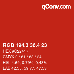 カラーコード: RGB 194.3 36.4 23 | qconv.com