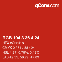カラーコード: RGB 194.3 36.4 24 | qconv.com