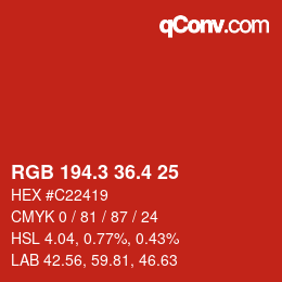 カラーコード: RGB 194.3 36.4 25 | qconv.com