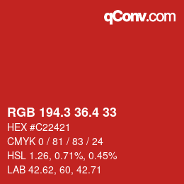 カラーコード: RGB 194.3 36.4 33 | qconv.com