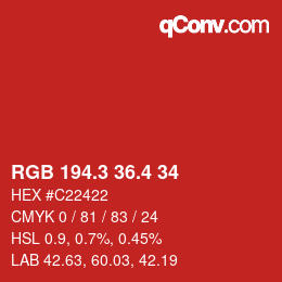カラーコード: RGB 194.3 36.4 34 | qconv.com