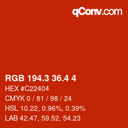 カラーコード: RGB 194.3 36.4 4 | qconv.com