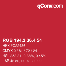 カラーコード: RGB 194.3 36.4 54 | qconv.com