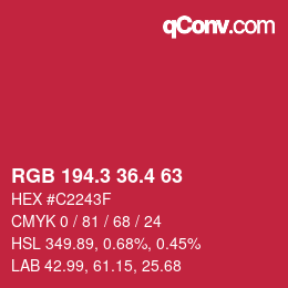 カラーコード: RGB 194.3 36.4 63 | qconv.com