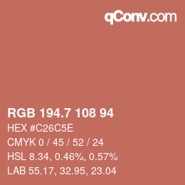 カラーコード: RGB 194.7 108 94 | qconv.com
