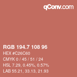 カラーコード: RGB 194.7 108 96 | qconv.com